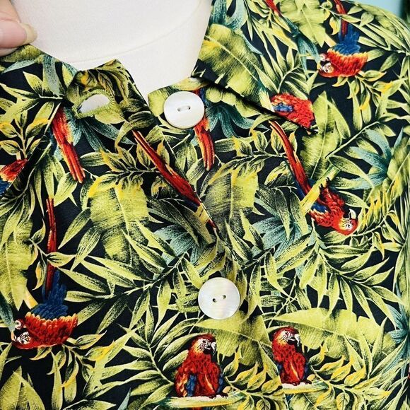 Vintage harvé benard 10 Green Red Floral Parrot 100% Silk Lined Blazer Jacket - Picture 3 of 11